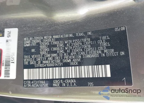 2008 Toyota Tundra Base V6 z USA, uszkodzony, nr VIN 5TFRU54168X014791